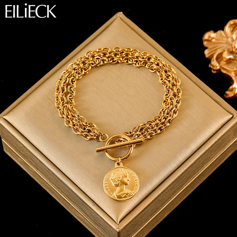 Trendy Gold & Silver Coin Charm Bracelet for Women & Girls - Adjustable Jewelry Gift