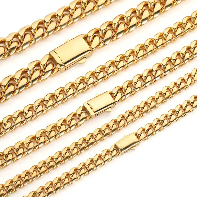 Men's & Women's Stainless Steel Cuban Chain Necklace 8-14mm Width Various Sizes