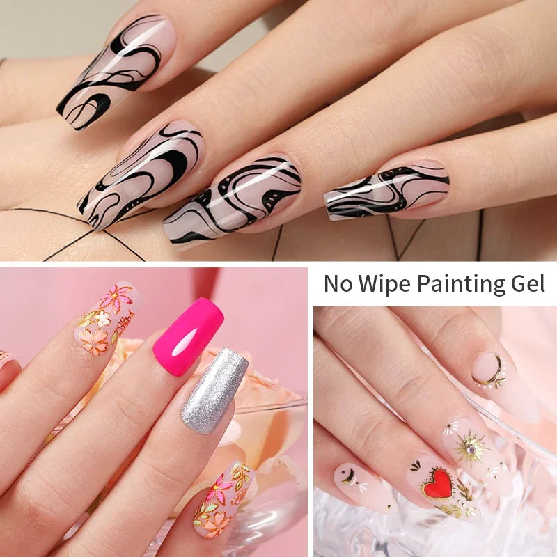 4-in-1 No Wipe Nail Art Gel Varnish Set - Multi-Color UV Gel Top Coat