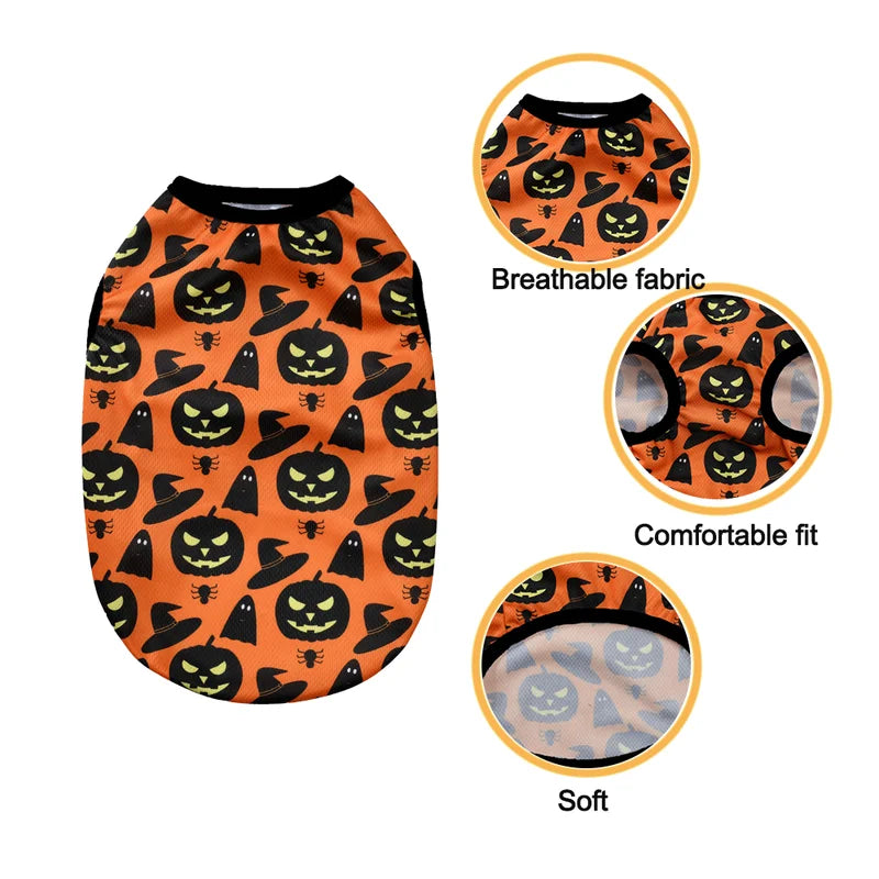 Halloween Pet Vest for Small Medium Dogs & Cats Pumpkin Print Costume Cosplay Outfit