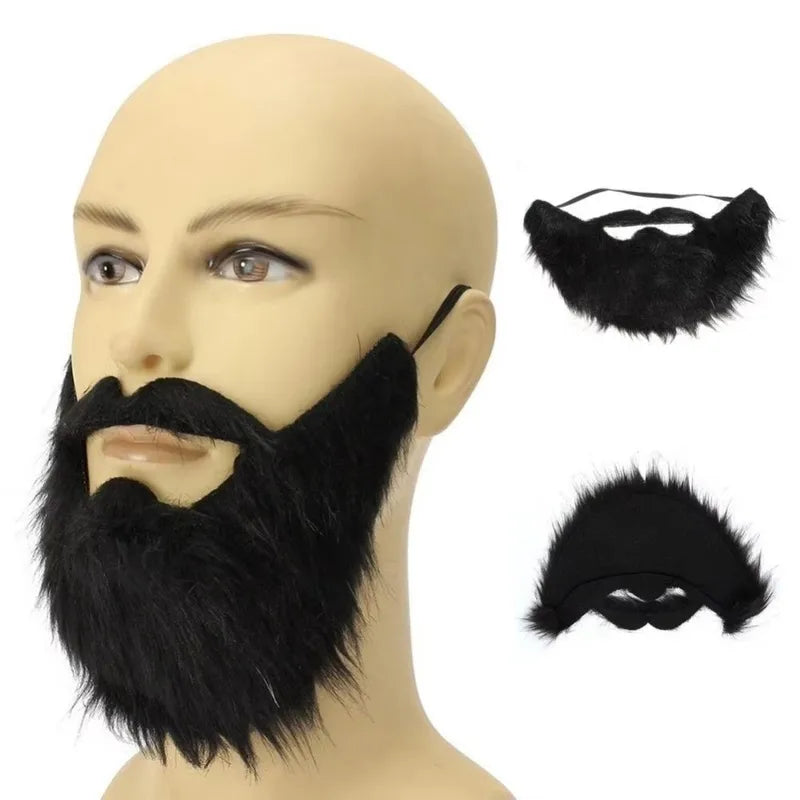Fake Beard and Mustache Set - Synthetic Fiber, Elastic Band, Cosplay & Costume Props