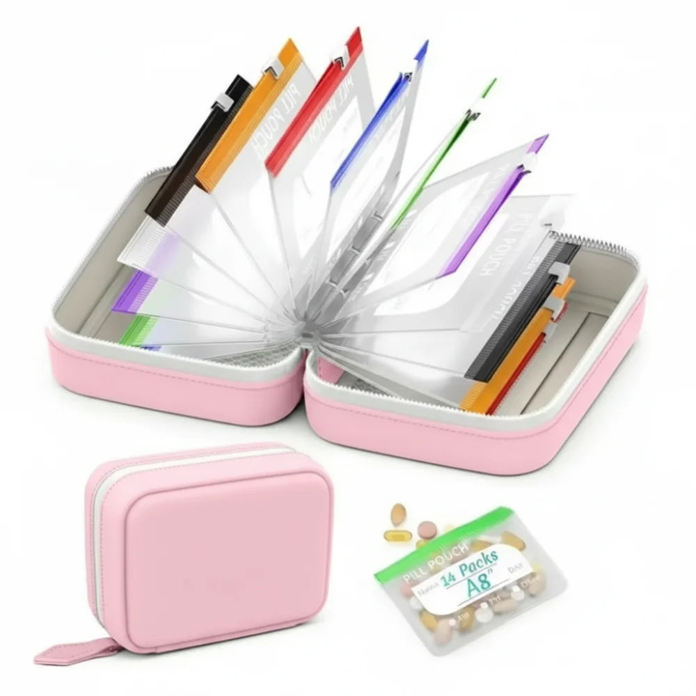 BPA-Free Waterproof Weekly Pill Organizer Set - Color Coded Travel Medicine Pouch