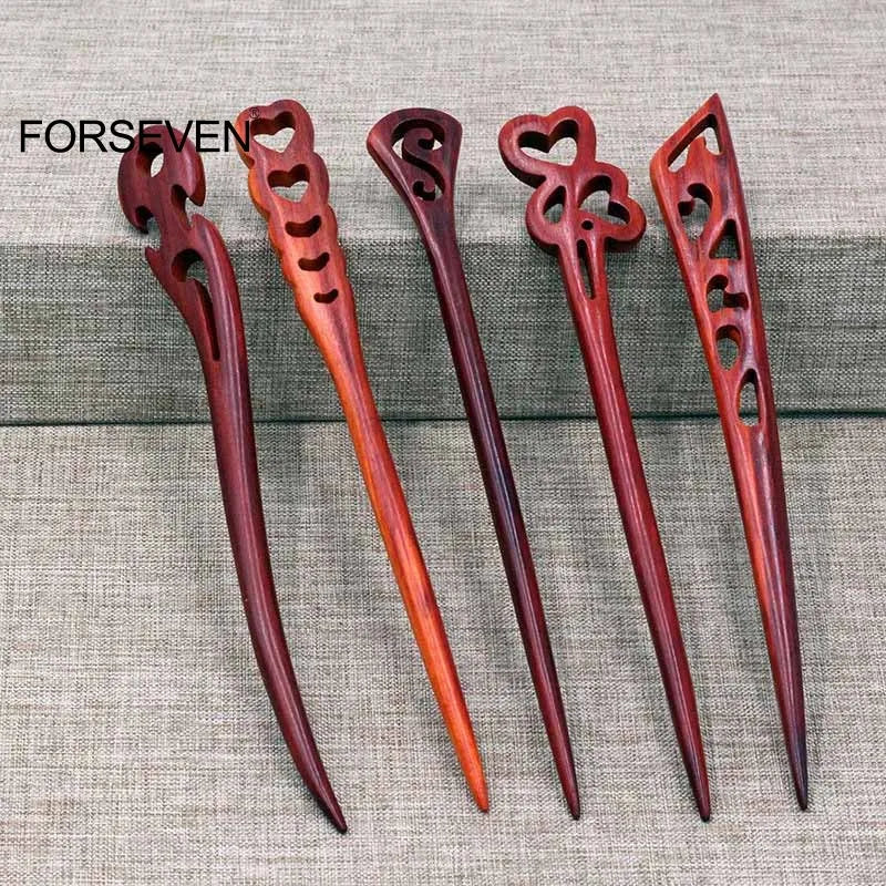Vintage Red Sandalwood Hairpin Clips for Women Girls Men - Retro Hair Accessories