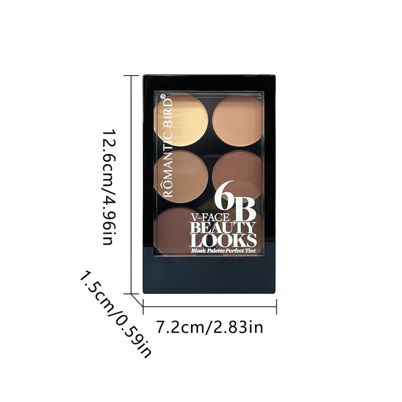Highlight Contouring Powder Palette - Face Shadow & Bronzer with Brush, 6 Colors