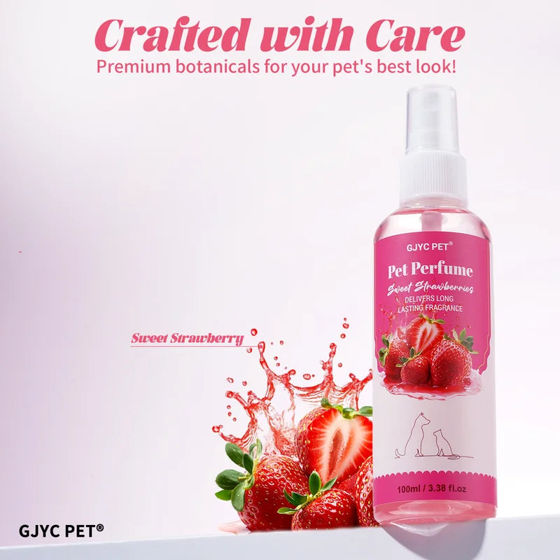 Pet Perfume Spray 100ml Sweet Strawberry Scent Long-Lasting Odor Neutralizer - Alcohol-Free, Fragrance & Odor Eliminator for Pets