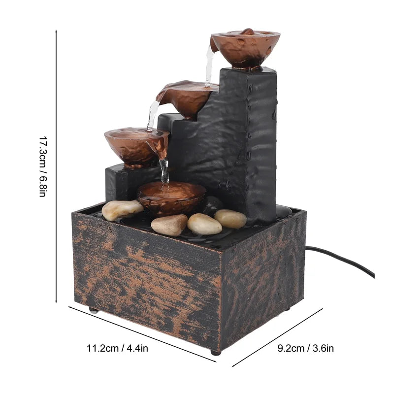 USB Water Fountain Decor with LED Lights for Office and Home