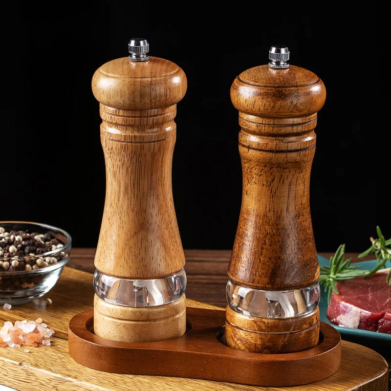 Manual Pepper Grinder with Acrylic and Rubber Wood, Ceramic Core - Seasoning Mill