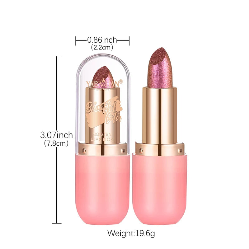 Color Changing Metallic Lipstick with Glitter & Pearl Shine Waterproof Lip Gloss