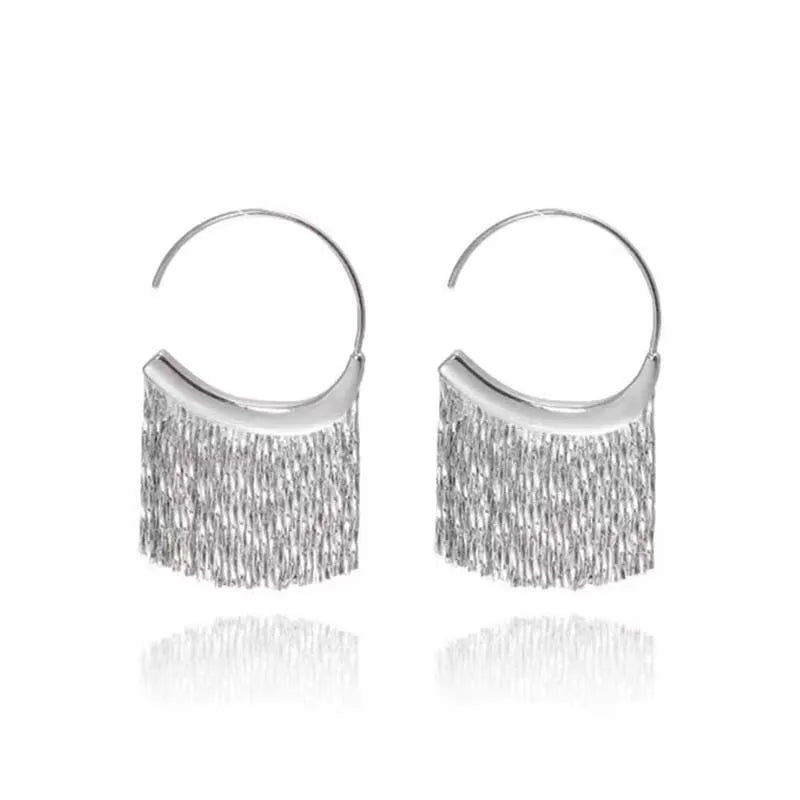Metal Snake Bone Tassel Earrings for Women Geometric Party Jewelry - Gold Silver