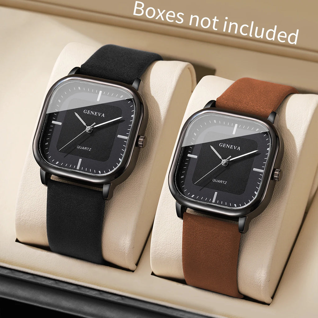 Men's Leather Strap Wristwatch Set - Business Style Quartz Watches, 2-Pack