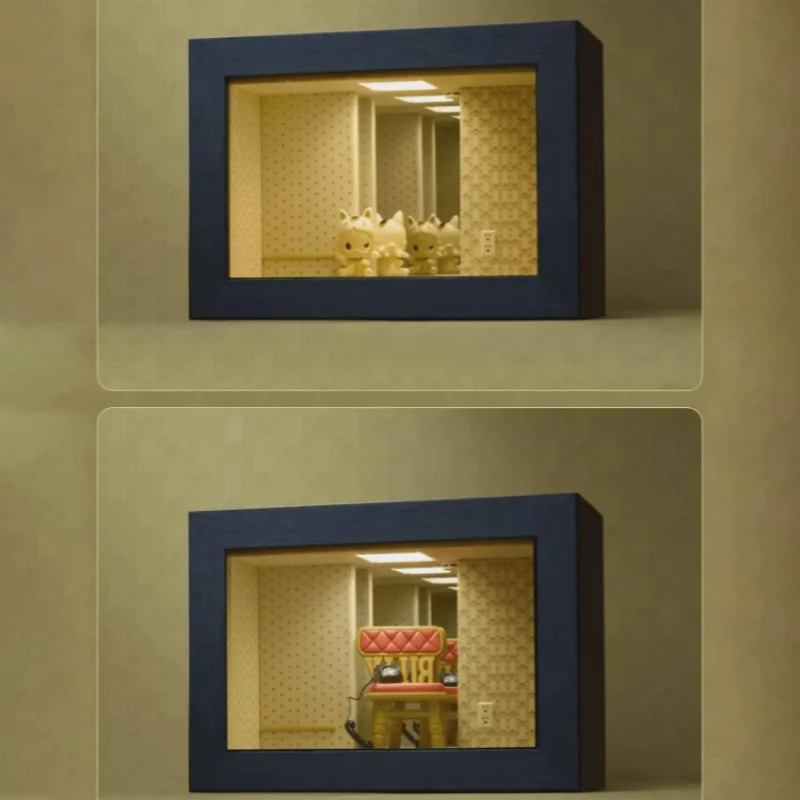 Abyss Mirror Photo Frame with LED Light Wooden Display Box Mini Figures Home Decor