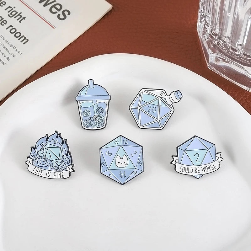 TRPG DICE Collectible Enamel Badge Pins - Gaming Brooches for Fans