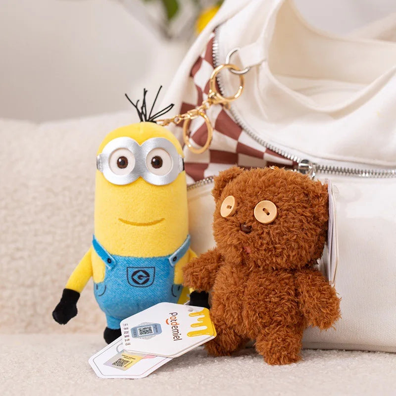 Anime Minions Plush Dolls Keychains - Cute Stuffed Animal Bag Charms for Kids