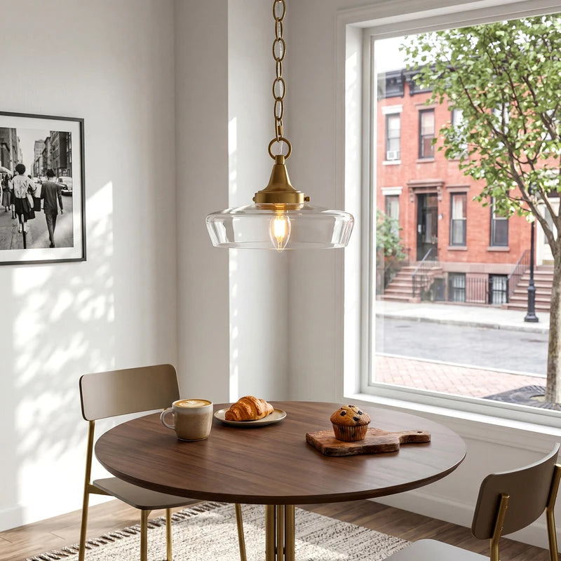 Gold Pendant Light with Clear Glass Shade for Kitchen & Dining Room
