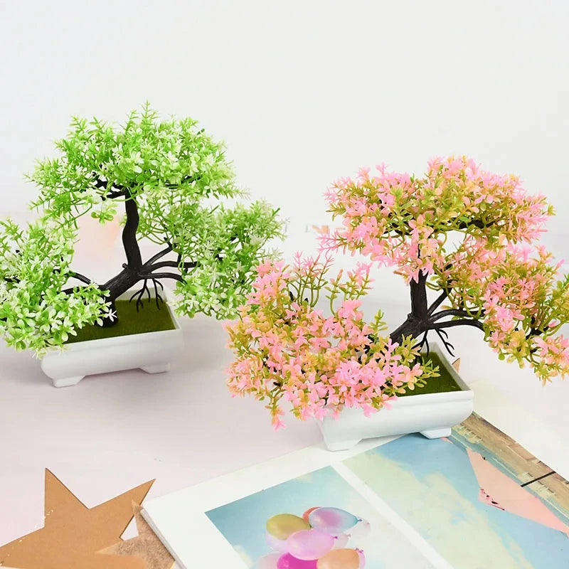Artificial Bonsai Tree Plant - Small Potted Fake Flower Decor for Home & Garden