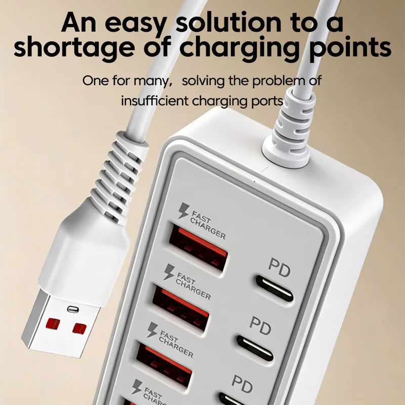 12-in-1 Multi-Socket Power Strip with USB Hub and Fast Charger for Home Office
