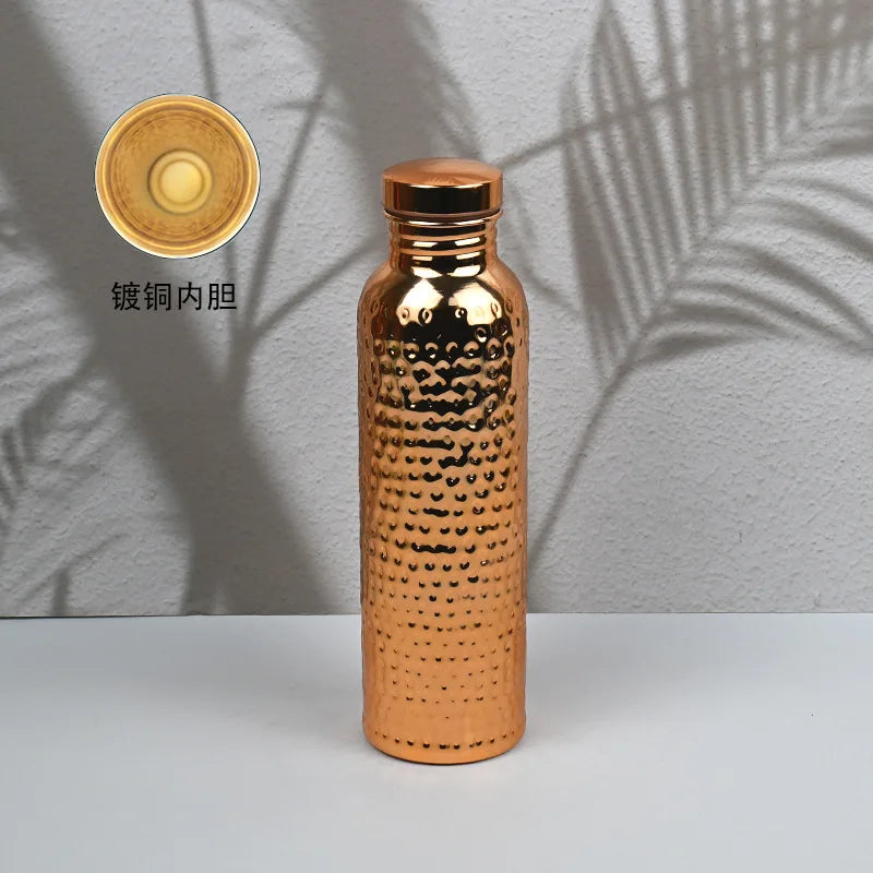 800ml Electroplated Copper Water Bottle with One-Click Open Lid - Stainless Steel Sports Flask