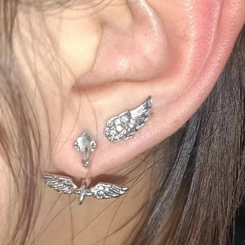 Angel Wings Earrings for Women - Y2K Zircon Rear Hanging Jewelry - Multiple Colors