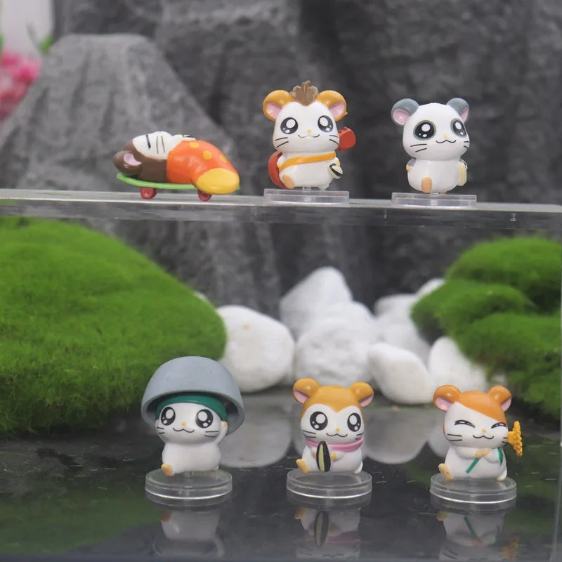 6pcs Hamtaro Hamster Cartoon Model Figure Toys Desktop Decor Set
