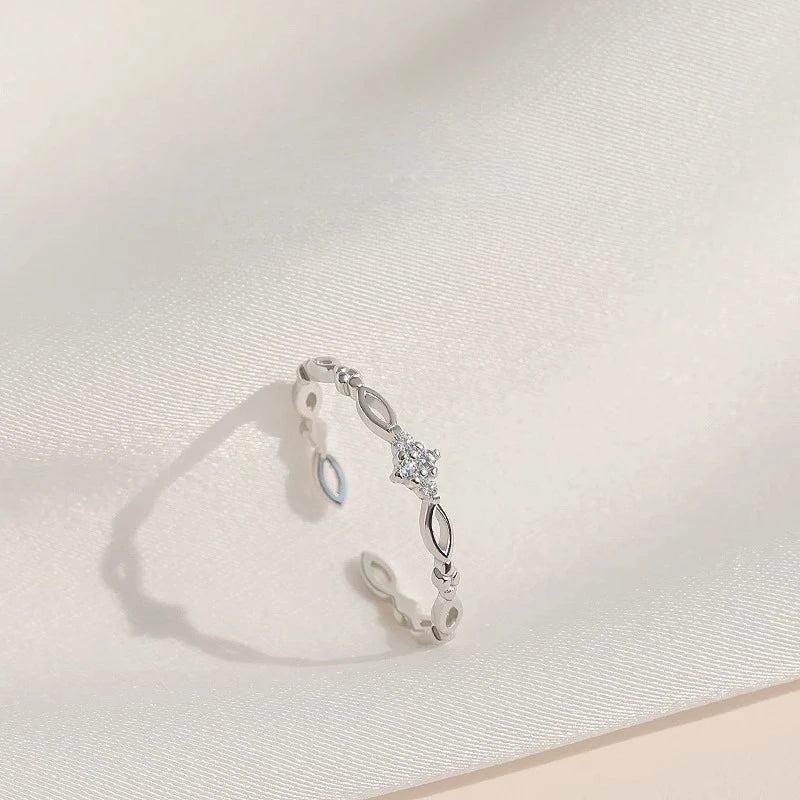 925 Sterling Silver Adjustable Zircon Hollow Ring for Women Girls Engagement Jewelry Gift
