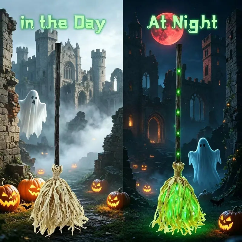 Halloween Animated Witch Broom with Sound & Green Lights - Indoor Decoration Set