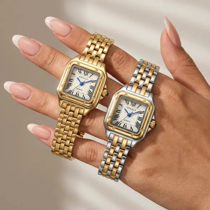 Elegant Square Dial Quartz Women's Watch with Waterproof Stainless Steel Strap