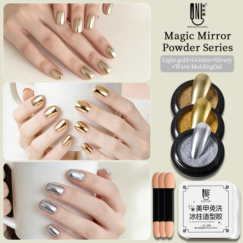Mirror Powder for Nails - Metallic Chrome Holographic Nail Art Glitter Set