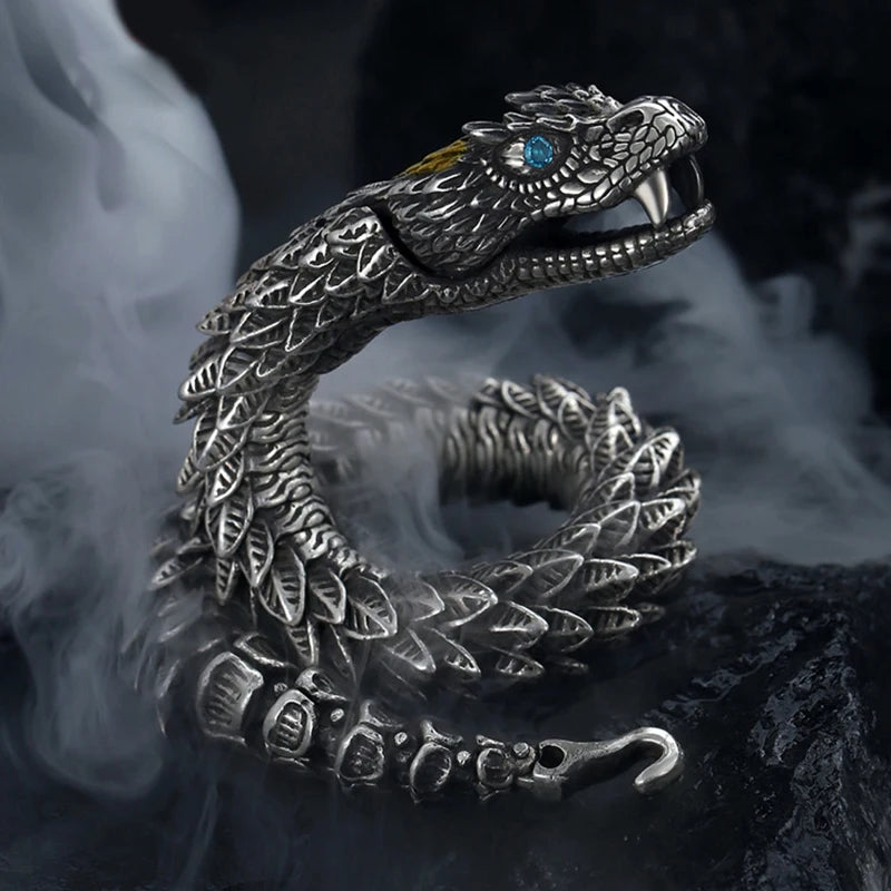 Retro Handmade Men's Jewelry Bracelet with Medusa & Rattlesnake Design - High-End Hip-Hop Style