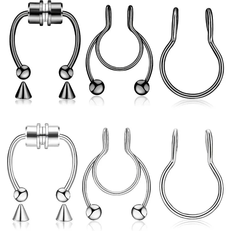 3Pcs Fake Nose Ring Set Magnetic Septum Hoop No Piercing Stainless Steel