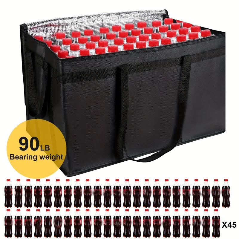 Large Reusable Insulated Food Bag - Foldable Hot Cold Takeout Tote