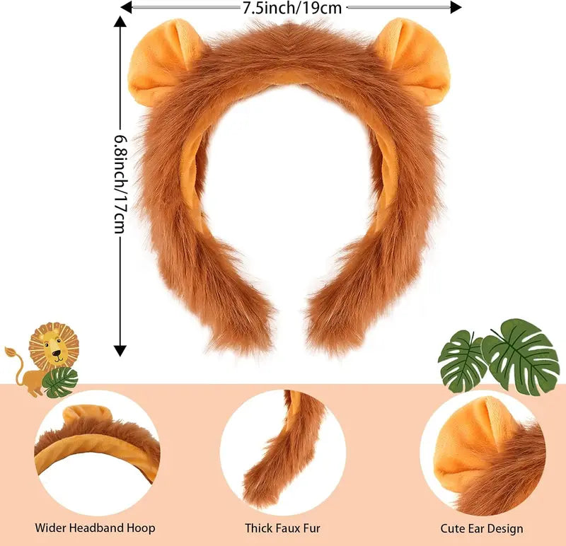 Halloween Animal Costume Accessories Lion Headband Ear Tail Bow Tie Tutu for Kids & Girls
