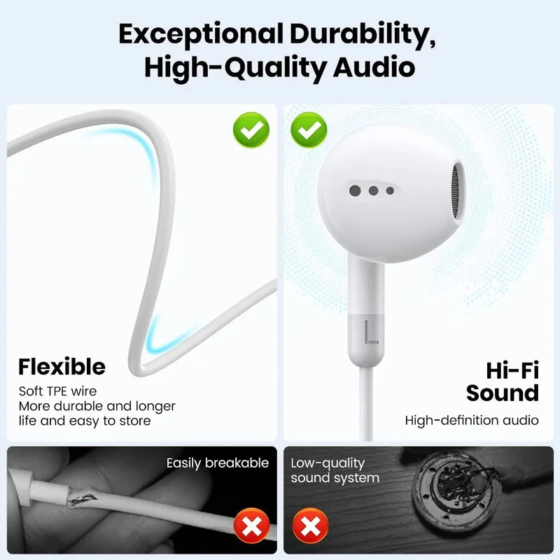 Wired In-Ear Headphones for Samsung Galaxy Phones - Compatible with Type-C & 3.5mm Jack