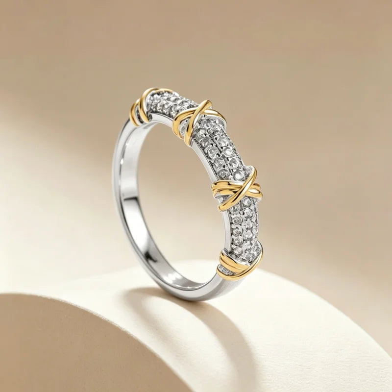 Interlaced Lines Zirconia Ring - Fashion Jewelry for Daily Wear, Multiple Sizes