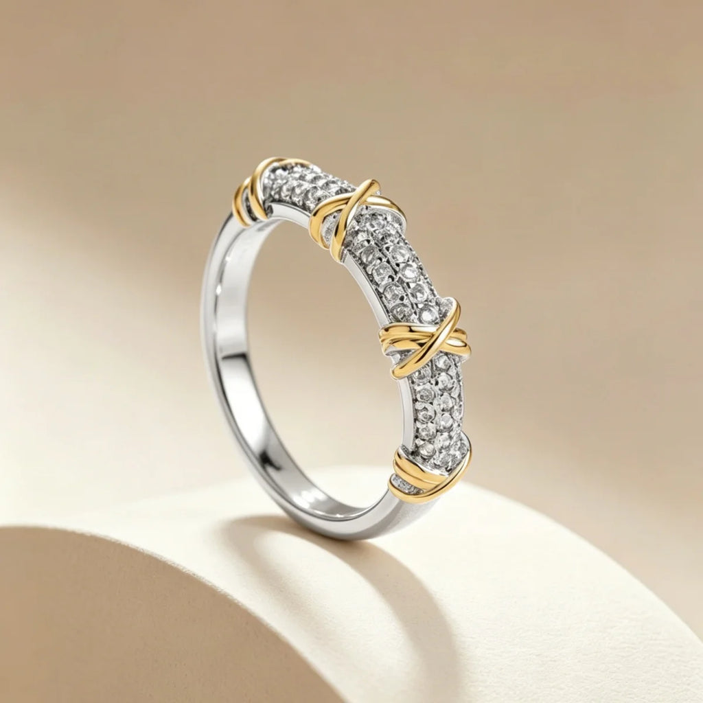 Interlaced Lines Zirconia Ring - Fashion Jewelry for Daily Wear, Multiple Sizes