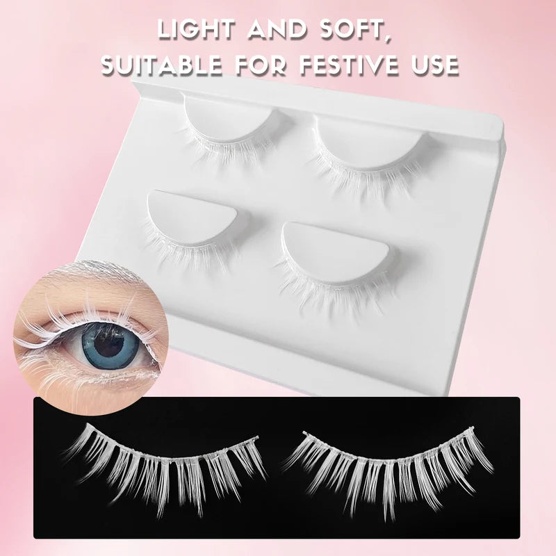 False Eyelashes 2 Pairs White Faux Mink Natural Look for Wedding & Cosplay
