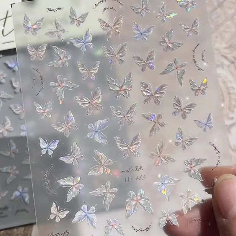Butterfly Nail Stickers Set - Iridescent Textured Self-Adhesive Decals for DIY Manicure