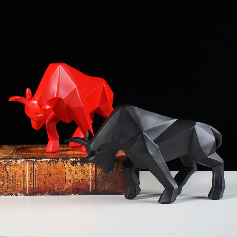 Abstract Bull Sculpture Geometric Ox Home Decor Office Wall Art Animal Ornament