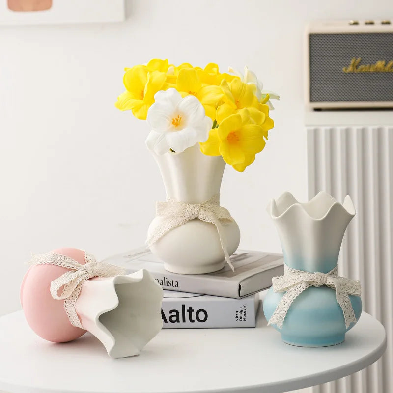 Chinese Style Ceramic Gradient Wide Mouth Vase for Home Decor, Flower Ware, 1Pc
