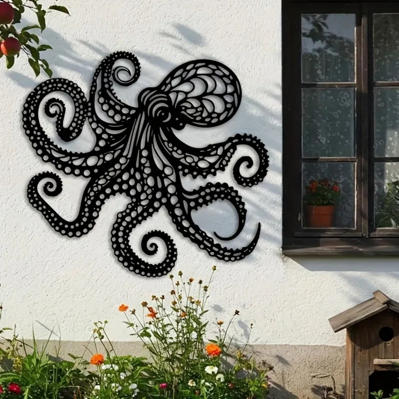 Large Metal Octopus Wall Art Sculpture - Nautical Gothic Tentacle Decor