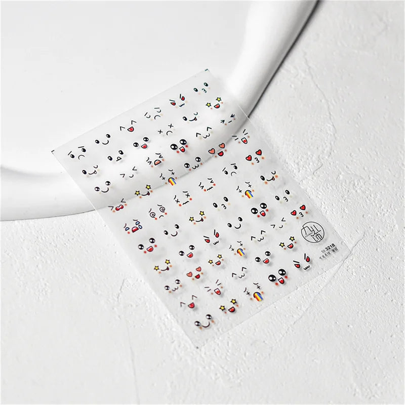 Japanese 5D Cartoon Face Nail Art Stickers Kawaii Acrylic Decals for Manicure DIY