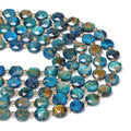 Natural Lake Blue Tiger Eye Beads Faceted Coin Shape Jewelry Making Supplies