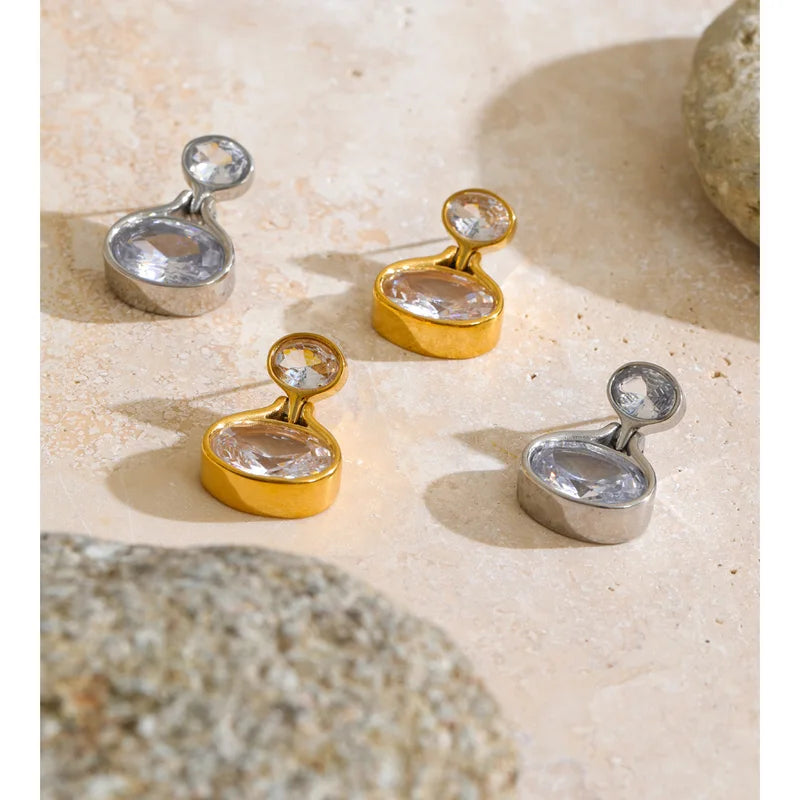 Stainless Steel Drop Earrings with Cubic Zirconia - Dainty Round Jewelry for Daily Wear
