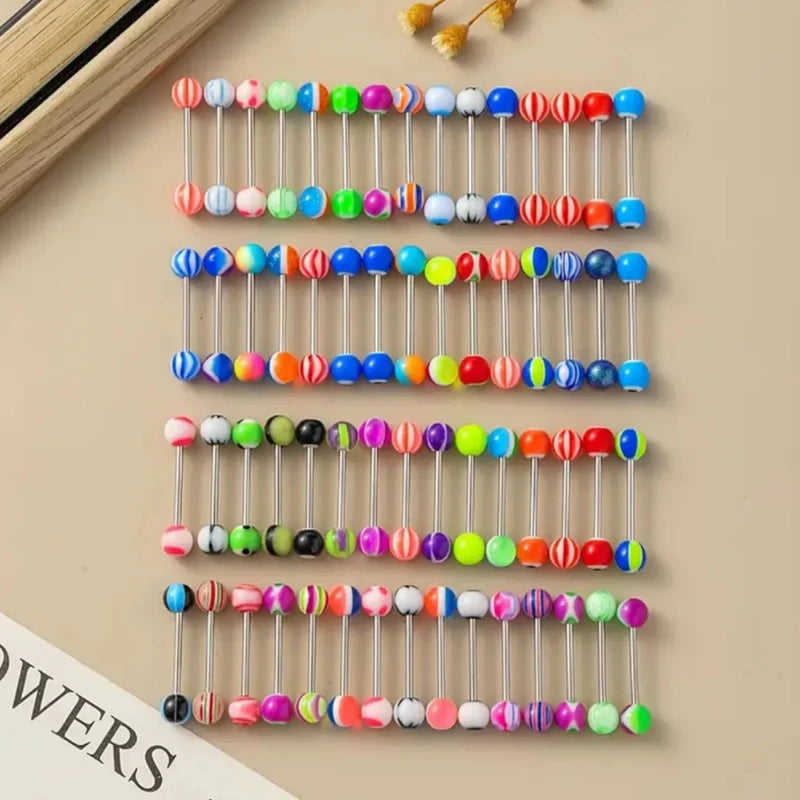 Mixed Color Acrylic Tongue Piercing Jewelry Set - 30/50/60/90/100pcs Body Jewelry