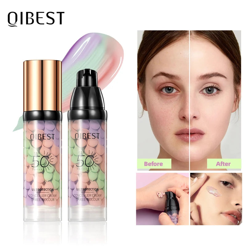 Tri-Color Makeup Primer & Concealer Cream - Brighten, Contour, SPF Waterproof Base