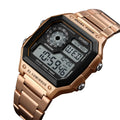 Digital Sports Watch Men Waterproof Dual Time Zone Stainless Steel Band