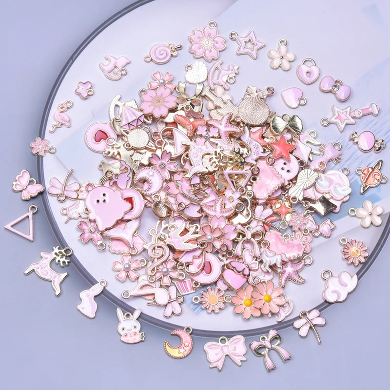 Assorted Heart Rabbit Flower Enamel Charms for Jewelry Making - Bulk DIY Pendant Mix