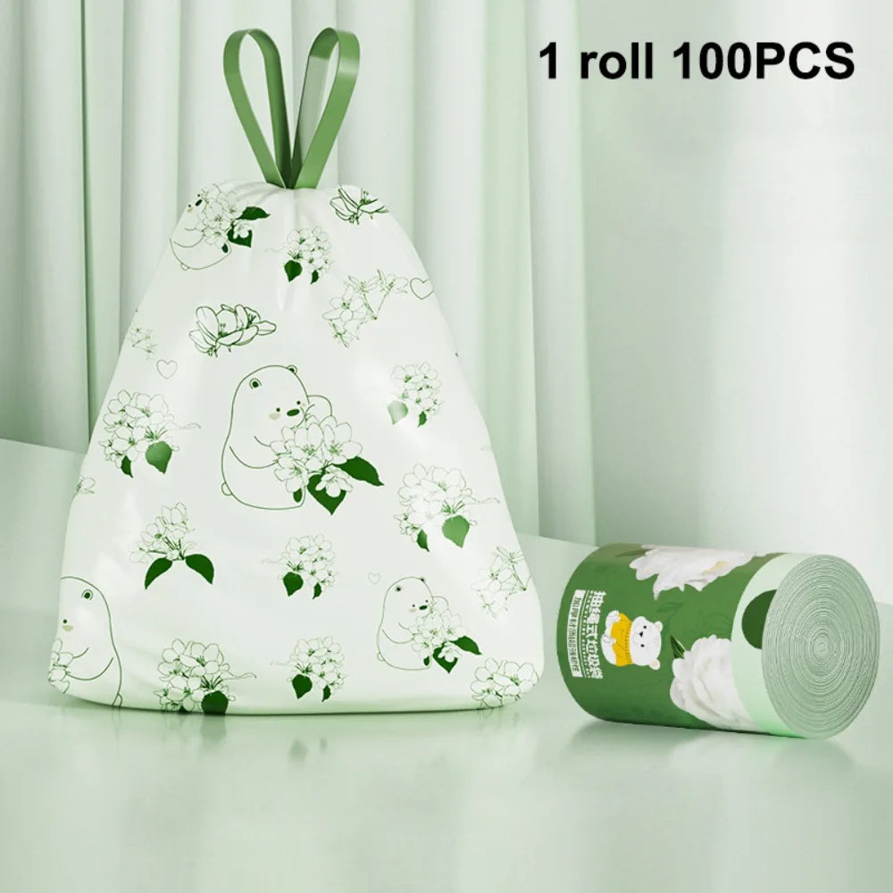 Heavy-Duty Drawstring Garbage Bags Pack - Thickened Plastic Trash Bin Liners