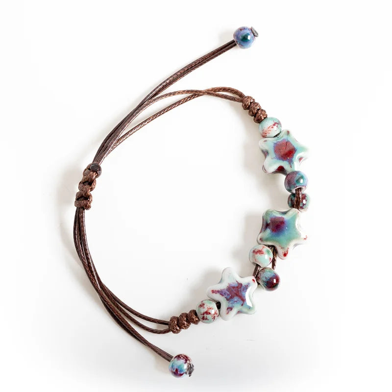 Adjustable Ceramic Bracelet with Star Beads - Handmade Dainty Jewelry