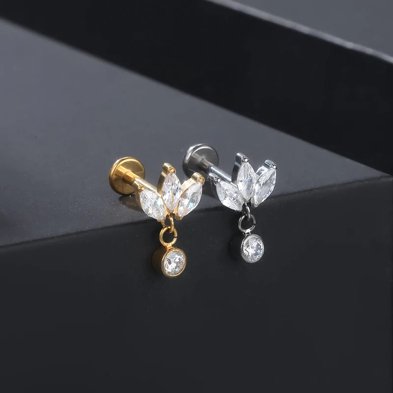Titanium Zircon Star Labret Piercing Earring - Internally Threaded Lip Helix Tragus Jewelry