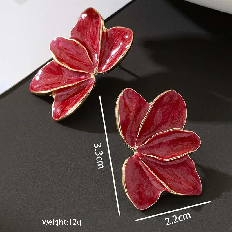 Metal Flower Drop Earrings for Women Enamel Petal Dangle Jewelry – Multiple Colors